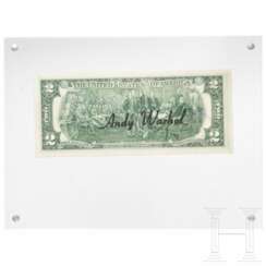 Zwei-Dollar-Schein, signiert "Andy Warhol", 1976