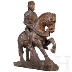 Seltene Skulptur eines spätgotischen Ritters, Niederrhein, um 1500