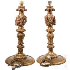 Ein Paar Lampenfüße aus barocken Prozessionsstangen (2. Hälfte 17. Jhdt.), süddeutsch, 19. Jhdt.