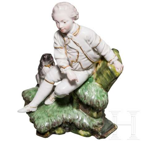 Sitzender Knabe mit Hund, Höchst, Johann Peter Melchior, vor 1770 (Entwurf), 18. Jhdt. - Foto 1