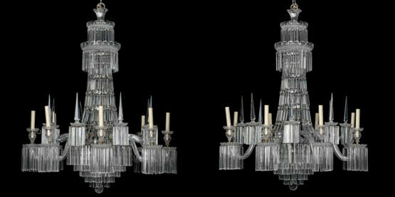 A PAIR OF VICTORIAN CUT-CRYSTAL EIGHT-LIGHT WATERFALL CHANDELIERS - фото 1