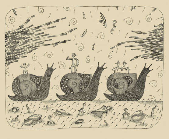 Эстамп «Графічна серія: Равлики. Лист № 3 Подорож», Бумага, Постмодерн, Анималистика, 2003 г. - фото 1