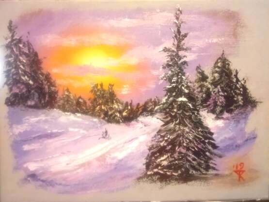 “Sunset in winter forest Sunset in the winter forest” Canvas Oil paint Landscape painting 2019 - photo 1