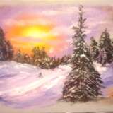 “Sunset in winter forest Sunset in the winter forest” Canvas Oil paint Landscape painting 2019 - photo 1