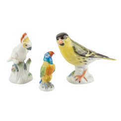 MEISSEN 3-teilig Konvolut Miniatur-Vogelfiguren, 19./20. Jahrhundert