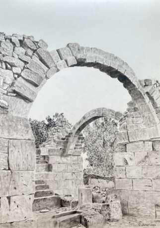 Замок сорока колонн. Пафос. краски масло Brossage à sec реализм Paysage architectural Chypre 2024 - photo 1