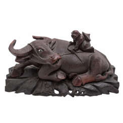 Sculpture of a water Buffalo made of wood. CHINA, around 1900.