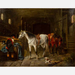 FRIEDRICH, GUSTAV ADOLF (Dresden 1824-1889), "In the racehorse stables"