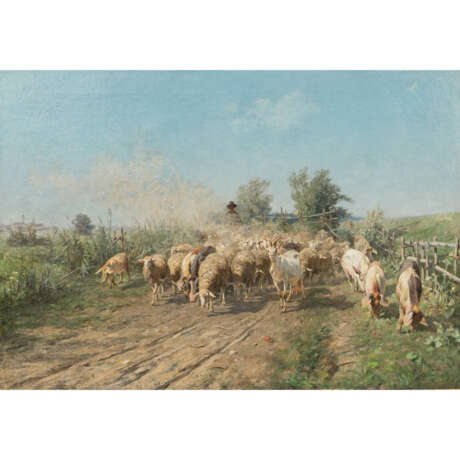 MONTEMEZZO, ANTONIO (San Polo di Piave 1841-1898 München), "Hirte mit Schafen, Ziege und Schweinen", - фото 1