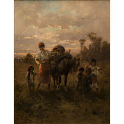 WINTER, HEINRICH (1843-1911), "Ziehende Zigeunerin mit Kindern",