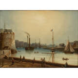 MALER 19. Jahrhundert, "Französische Hafenstadt mit Wehrburg", Le Havre ?, - Foto 1