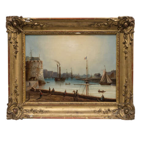 MALER 19. Jahrhundert, "Französische Hafenstadt mit Wehrburg", Le Havre ?, - Foto 2