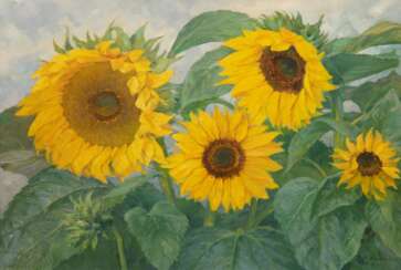 Rundspaden, K. &quot;Sonnenblumen&quot;, Öl/ Hartfaser, sign. u.r. und dat. 1961, 58x80 cm, Rahmen
