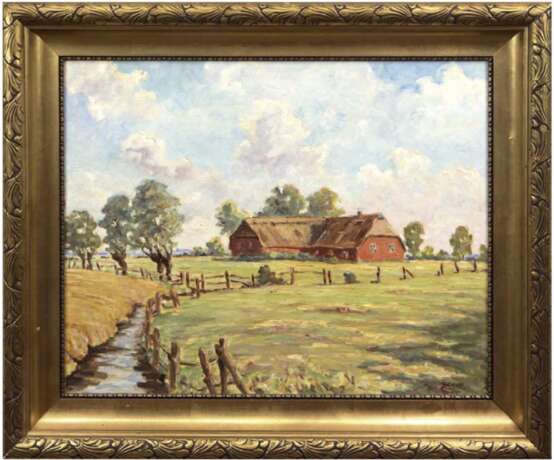 Voß, Wilhelm (Kieler Maler um 1930) "Bauernhof in Suchsdorf", Öl/HF, sign. u.r., 56x70 cm, Rahmen - фото 1