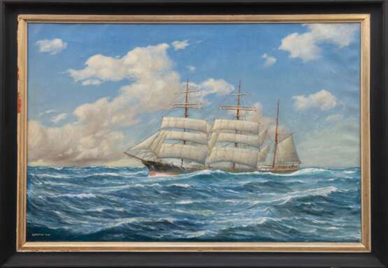 Pfeiffer, G. "Segelschiff auf großer Fahrt", Öl/ Lw., sign. u.l. und dat. 1948, 60x90 cm, Rahmen - Foto 1