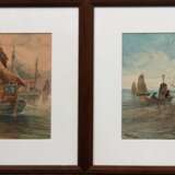 2 Gemälde Kühl, Richard (1892 - 1976 Stettin) "Fischerboote", Aquarell, sign. u.l., je 19,5x28 cm, im Passepartout hinter Glas und Rahmen (Deutscher Landschafts- u. Marinemaler, bevorzugte Motive: Darß,… - фото 1