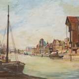 "Hafen von Danzig mit Krantor", Öl/ Platte, unsign., 56x77,5 cm, Rahmen - Foto 1