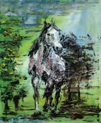 Sasnal, Wilhelm (1972 Tarnów, lebt und arbeitet in Tarnòw und Warschau) &quot;Pferd&quot;, Öl/ Lw., rückseitig verso bez. und Stempelsignatur, 41x33 cm, ungerahmt (arbeitet hauptsächlich als Maler und Zeichner, produzie…