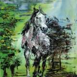 Sasnal, Wilhelm (1972 Tarnów, lebt und arbeitet in Tarnòw und Warschau) "Pferd", Öl/ Lw., rückseitig verso bez. und Stempelsignatur, 41x33 cm, ungerahmt (arbeitet hauptsächlich als Maler und Zeichner, produzie… - photo 1