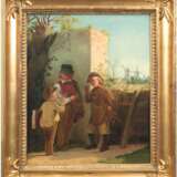 Maler des 19. Jh. "Die erste Zigarette", Öl/Lw., unsigniert, 47x38 cm, Rahmen - Foto 1