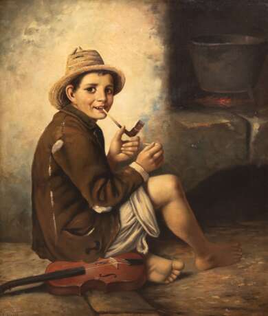Olbert, V. (Künstler des 20. Jh.) "Junge mit Pfeife", Öl/ Lw./Platte, sign. u.l., 78,5x61 cm, Rahmen - фото 1