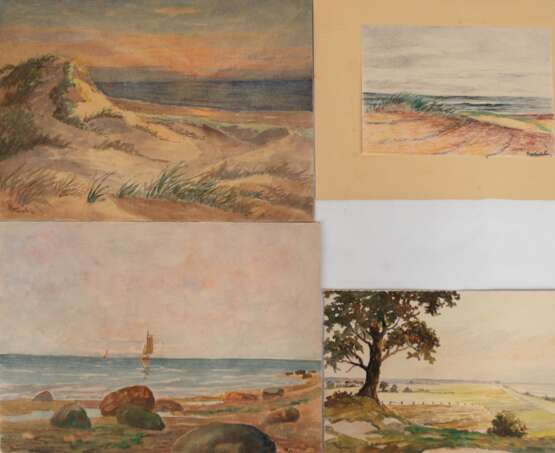 Kühl, Richard (1892 - 1976 Stettin) Konv. 4 Aquarelle/ Mischtechnik, dabei "Am Nordufer von Hiddensee", Strand in den Dünen bei Graal-Müritz", un 2 "Ostseelandschaften", 14x2… - фото 1
