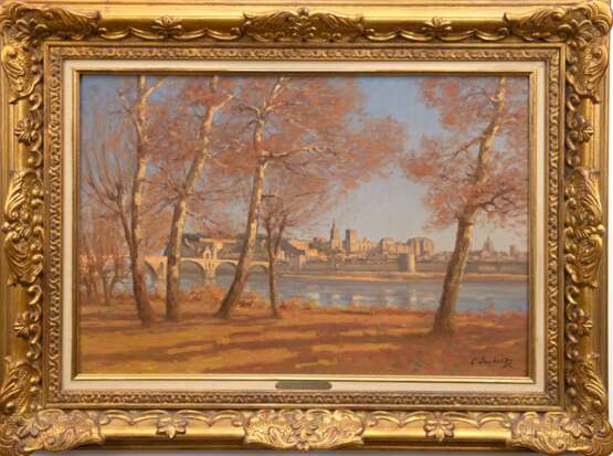Joubert, Leon (1846 Quimper-1928 Paris) "Rue D´Avignon mit Brücke über die Rhone", Öl/ Lw., sign. u.r., 38x55 cm, Rahmen - photo 1