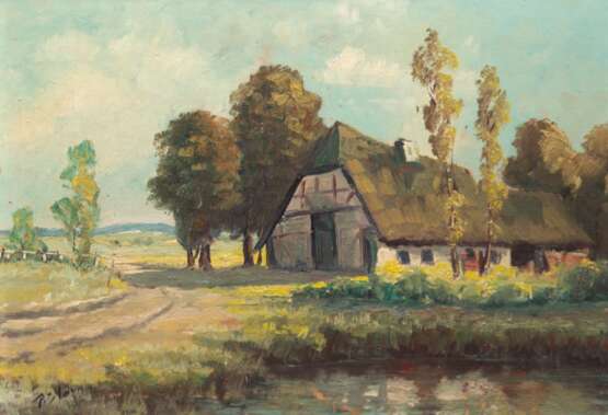 Stöver, Paula (1918 Bremen-1982 Worpswede) "Moorkate bei Worpswede", Öl/ Hartfaser, sign. u.l., 30,5x40 cm, Rahmen - Foto 1