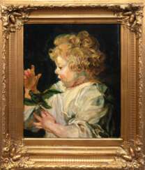 &quot;Das Kind mit dem Vogel&quot;, nach Peter Paul Rubens, Öl/ Holz, unsign., 50x41,5 cm, Rahmen