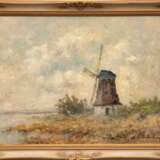 Schilhabel, Josef Helmuth (1896 Burgstadt bei Posen-1970 Hamburg) "Windmühle am Kanal", Öl/ Karton, sign. u.r., 30,5x40,5 cm, Rahmen (Schilhabel war ein deutscher Maler des Spätimpressionismus, bekannt wurde er… - photo 1
