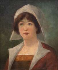 &amp;quot;Porträt einer Frau mit Haube&amp;quot;, Öl/ Lw., undeutl. sign. u.r. und dat. 1915, 34x28 cm, Rahmen