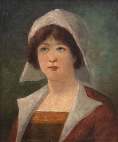 "Porträt einer Frau mit Haube", Öl/ Lw., undeutl. sign. u.r. und dat. 1915, 34x28 cm, Rahmen - photo 1