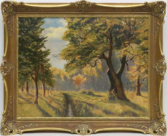 Landschaftsmaler "Impressionistische Herbstlandschaft", Öl/Lw., unsign., 41x66 cm, Rahmen - photo 1