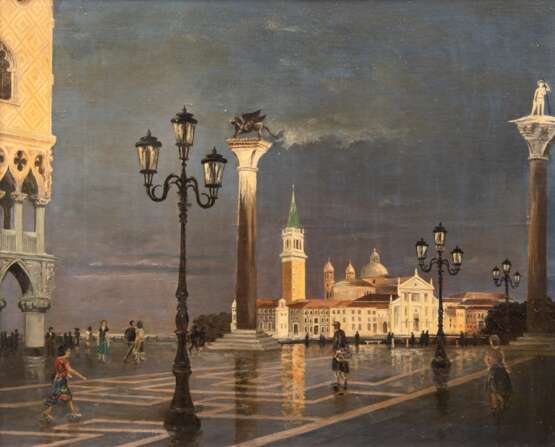 "Venedig-Piazza San Marco am Abend", Öl/ Karton, unsign., 41x50,5 cm, Rahmen - Foto 1