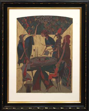 Katz, Shlomo (1937-1992) "The Seder", Serigraphie, 291/ 300, sign. u.r. und betitelt mittig, 55x40 cm, hinter Glas und Rahmen - фото 1