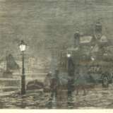 Hermanns, Heinrich (1862-1942 Düsseldorf) "Winterabend in Amsterdam", Radierung, in der Platte sign. und dat., 21x26,5 cm, im Passepartout hinter Glas und Rahmen - Foto 1