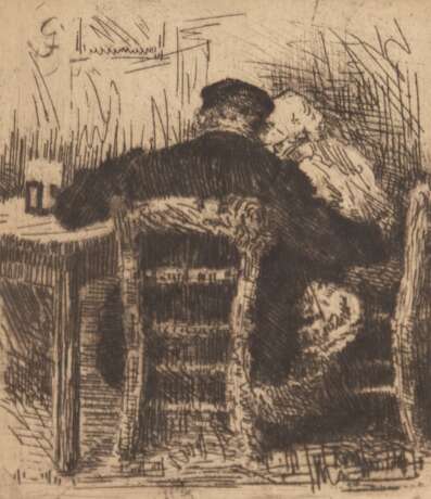 Janssen, Gerhard (1863 Kalkar-1925 Düsseldorf) "Die beiden Alten", Radierung, in der Platte monogr., 13,5x10,5 cm, hinter Glas und Rahmen - фото 1