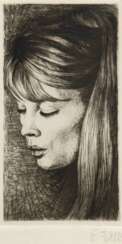 Falz, Egon (1932-2000) &amp;quot;Brigitte Bardot&amp;quot;, Kupferstich, mit Bleistift sign. u.r., 12x7 cm, hinter Glas und Rahmen