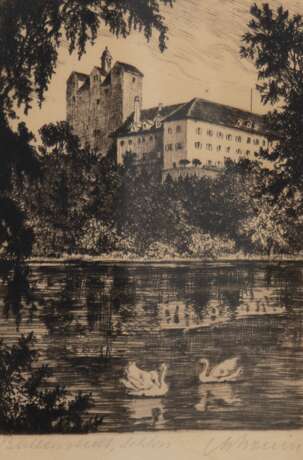 "Schloss Ballenstedt", Radierung, unleserlich signiert, 14,5x10 cm, hinter Glas und Rahmen - фото 1