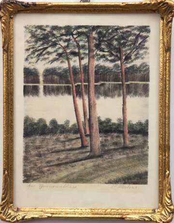 Martens, H. "Am Grunewaldsee", kolorierte Radierung, 18,5x15 cm, hinter Glas und Rahmen - Foto 1