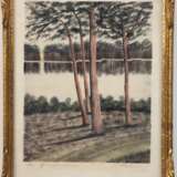 Martens, H. "Am Grunewaldsee", kolorierte Radierung, 18,5x15 cm, hinter Glas und Rahmen - Foto 1
