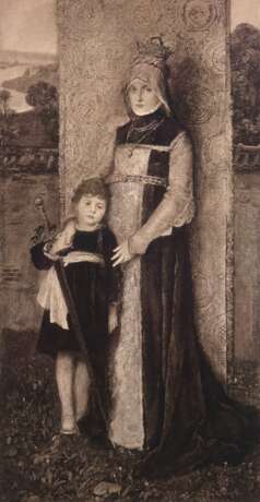 Kaulbach, Friedrich Aug. von "Frau Gedon mit Sohn", Heliogravur, in der Platte sign. und dat. ´76, 28,5x14,5 cm, hinter Glas und Rahmen - фото 1