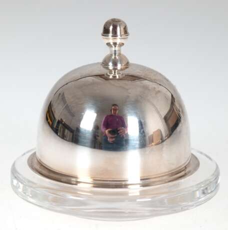 Kaviargefäß, Glas mit versilbertem, glockenförmigem Deckel, H. 8,5 cm, Dm. 9 cm - photo 1