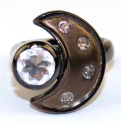 Ring, massives Einzelstück, 925er Silber, schwarz rhodiniert, 18,1 g, gelbe Topase und wohl ein rosa Amethyst, RG 59, Innendurchmesser 18,8 mm