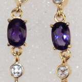Lange Ohrringe, 925er Silber, vergoldet, Peridot, kl. Diamant, Amethyst und Blautopas, Länge ca. 3,5 cm - photo 1