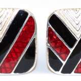 Manschettenknöpfe, 925er Silber, schwarz-rot emailliert, geometrischer Dekor - фото 1