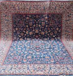 Alter Yazd, groß, Persien, signiert, blaugrundig mit floralem Muster, heller Rand,303x404 cm