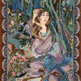 Bild-Teppich, Isfahan, signiert, Darstellung einer Frau und Blumen, brauner Rand, Kanten mit Florfehlstellen, 70x102 cm - Foto 1