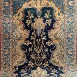 Ghom, Persien, blau/beige, florales Muster, Kanten belaufen, Fransen unterschiedlich lang, 133x215 cm - Foto 1
