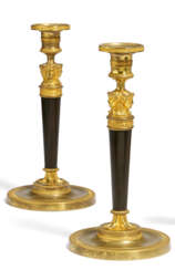 France. COUPLE OF BRONZE CANDELSTICKS EMPIRE WITH HERMAS